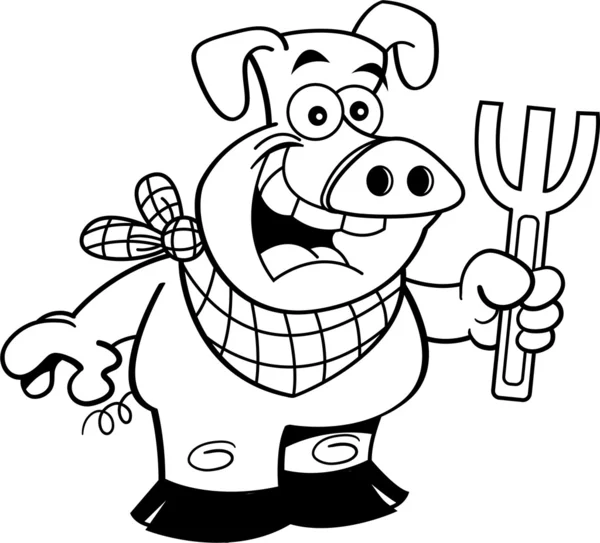 Cerdo de dibujos animados sosteniendo un tenedor — Vector de stock