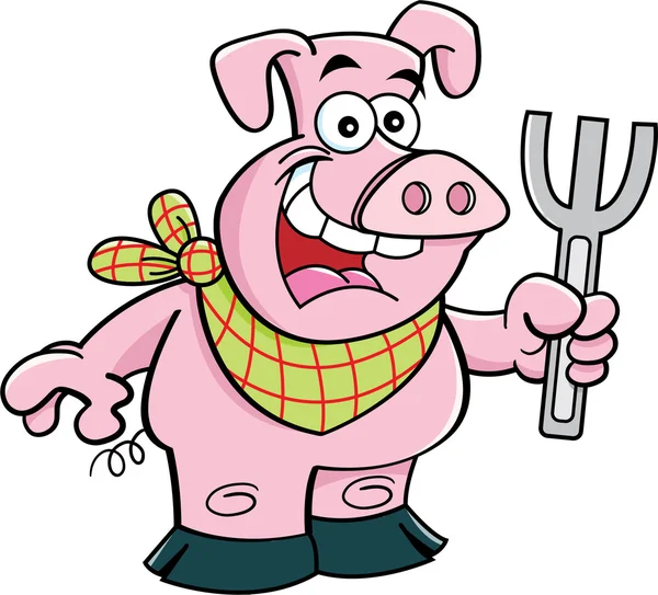 Cartoon pig holding a fork — Stock Vector