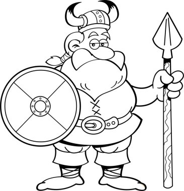viking bir kalkan ve mızrak tutan karikatür.