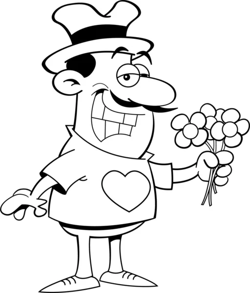 Dibujos animados hombre sosteniendo flores . — Vector de stock