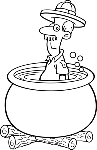 Cartoon explorer in a cooking pot — Stock Vector