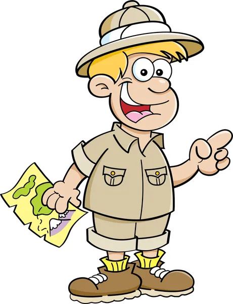 Niño de dibujos animados vestido como un explorador — Vector de stock
