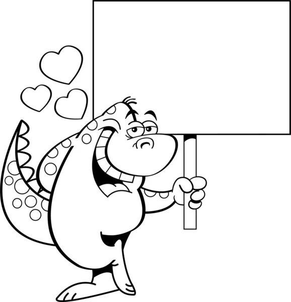 Cartoon dinosaur in love and holding a sign — Stock Vector