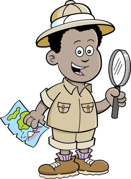 Cartoon afrikansk pojke explorer — Stock vektor