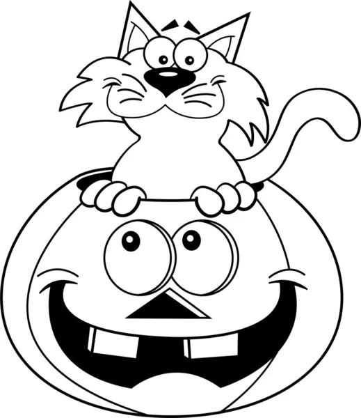 Gato de dibujos animados dentro de una calabaza — Vector de stock