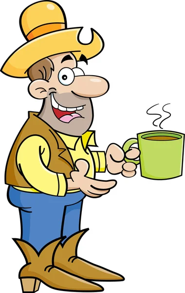 Vaquero de dibujos animados con taza de café — Vector de stock