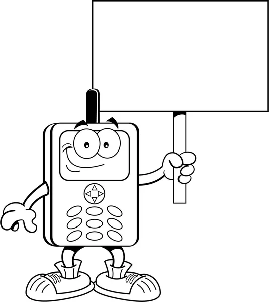 Téléphone portable de dessin animé tenant un signe — Image vectorielle