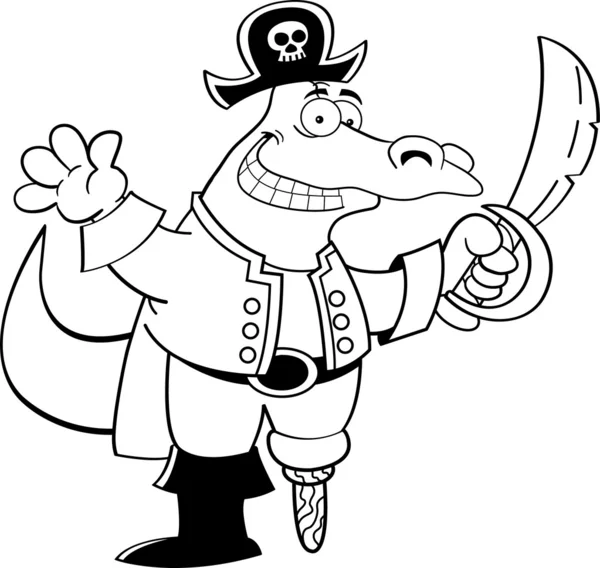 Alligatore dei cartoni animati vestito da pirata — Vettoriale Stock