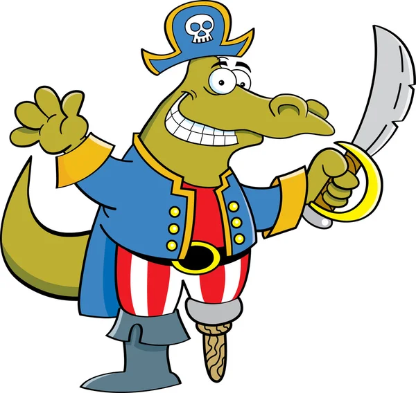 Cartoon alligator verkleed als een piraat — Stockvector