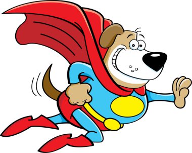 bir süper kahraman gibi giyinmiş karikatür köpek.
