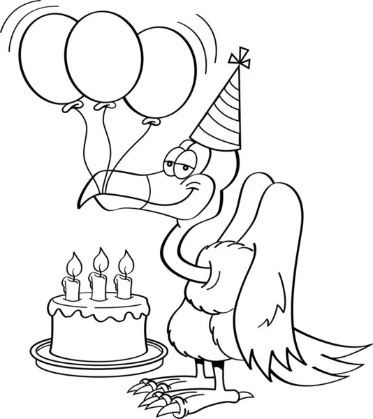 Cartoon buzzard met een cake van de kindverjaardag. — Stockvector