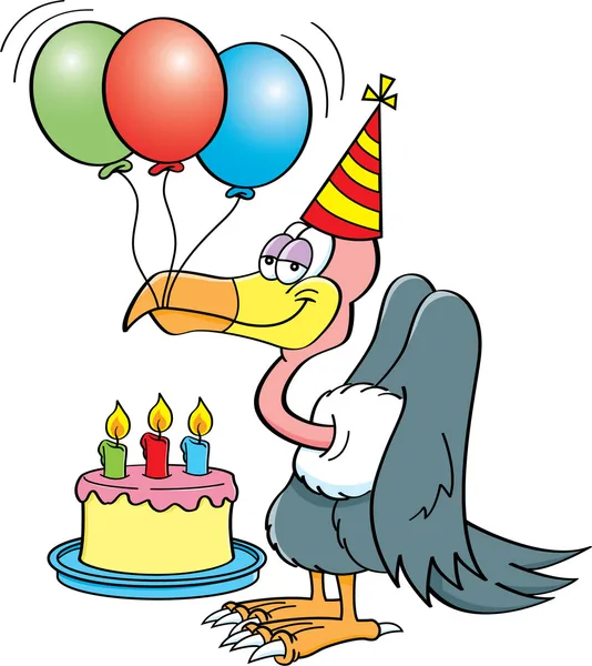 Cartoon buzzard with a birthday cake. — Stock Vector