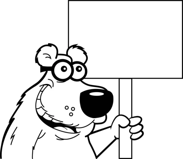 Ilustración Blanco Negro Oso Sonriente Con Gafas Sosteniendo Cartel — Archivo Imágenes Vectoriales