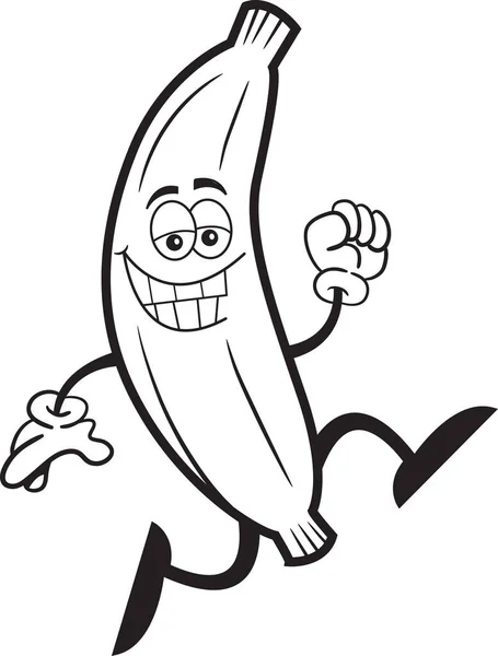 Black White Illustration Smiling Banana Running — Stock Vector