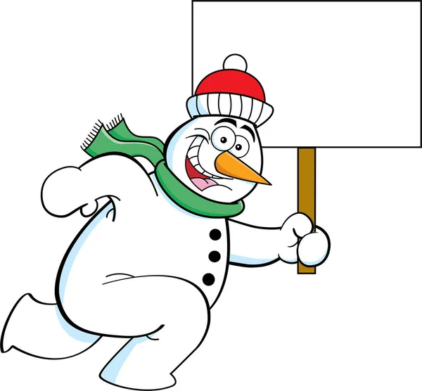 Cartoon Illustration Snowman Wearing Stocking Cap Scarf Running While Holding — Stock Vector