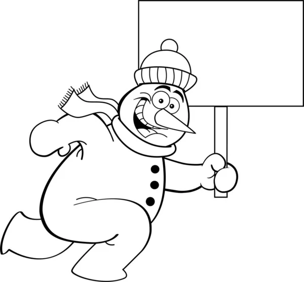 Black White Illustration Snowman Wearing Stocking Cap Scarf Running While Stock Illustration