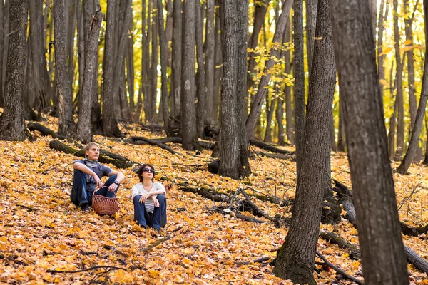 The couple in an autumn wood — Stock Photo, Image