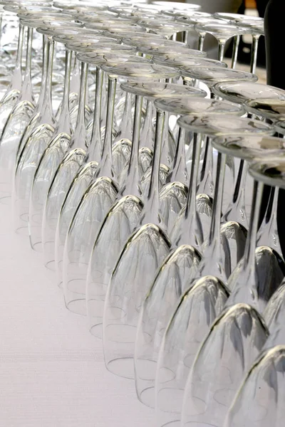 Fila Bicchieri Champagne Vino Vuoto Pronto Festa — Foto Stock