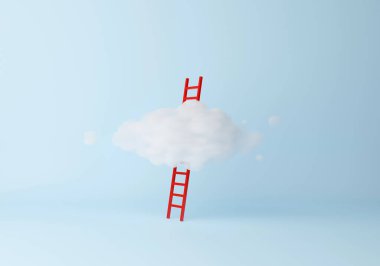 Ladder going up through white cloud, motivation, achievement and leadership concept. 3D rendering