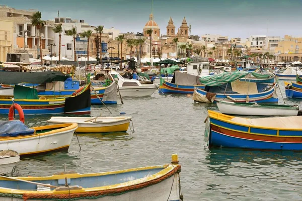 Bateaux Pêche Typiques Village Marsaxlokk Sur Île Malte — Photo