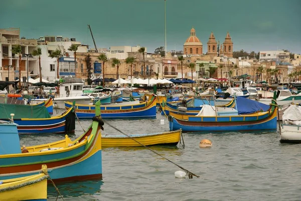 Bateaux Pêche Typiques Village Marsaxlokk Sur Île Malte — Photo