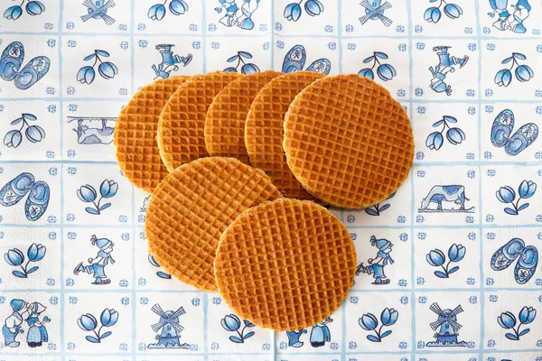 Dutch waffles on Delft Blue background — Stock Photo, Image