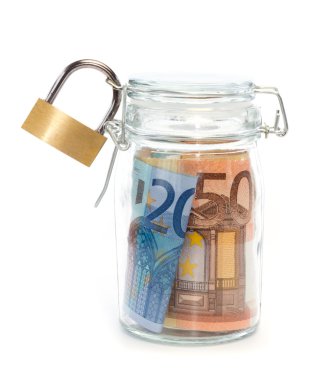 asma kilit kapalı kavanoza Euro banknot