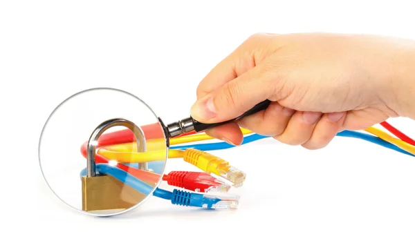 Inspection of secured network cables — Stock Photo, Image