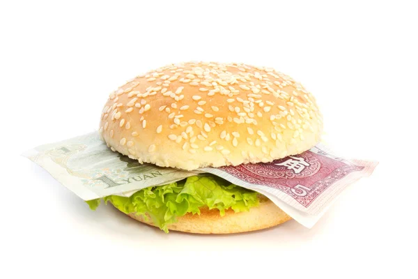 Hamburger cinese Yuan con banconote — Foto Stock