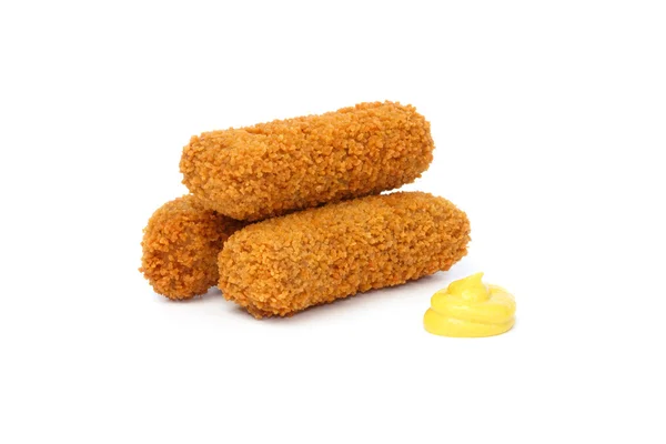 Three Dutch croquettes with mustard — Stock Photo, Image