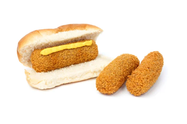 Dutch croquette sandwich with mustard two separate croquettes — Stock Photo, Image