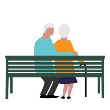 Yaşlı bir çift bankta oturuyor..