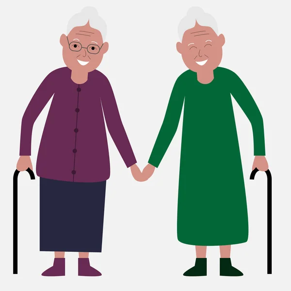 Happy Elderly Lesbian Couple Isolated White Background — Stock Vector