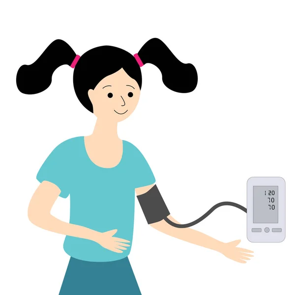 若い女の子は血圧と心拍数を測定します — ストックベクタ