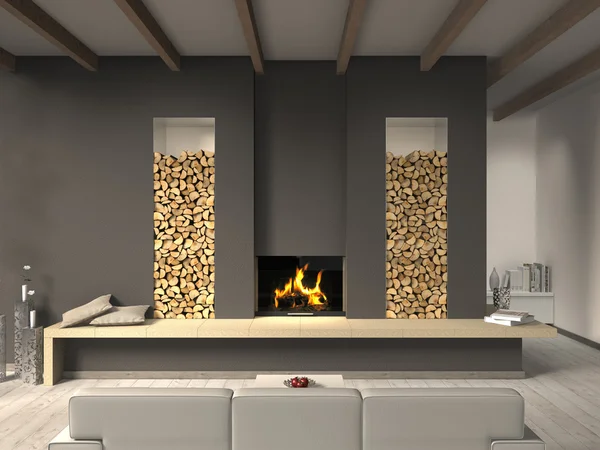 Salón con chimenea —  Fotos de Stock