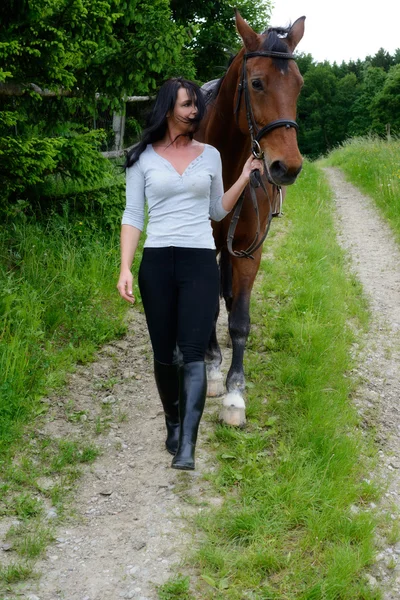 Passeio a cavalo e cavaleiro — Fotografia de Stock