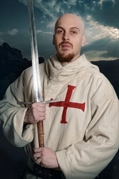 Crusader with sword — Stock Photo, Image