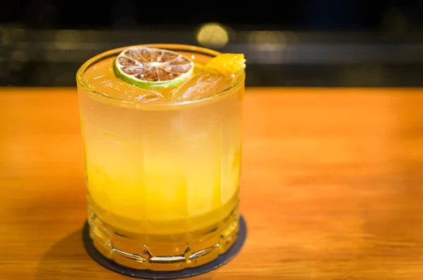 Close Delicious Orange Lemon Drink Retro Glass — Stock Photo, Image