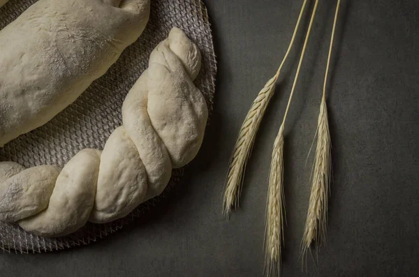 Ekmek Mayalama Kuru Buğday Çiçekli Gri Arkaplan — Stok fotoğraf