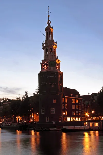 Medieval Watertower in Amsterdam the Netherlands at twilight — Stock Photo, Image