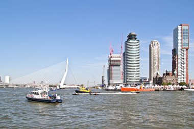 Rotterdam'da erasmus Köprüsü ile Hollanda dan liman