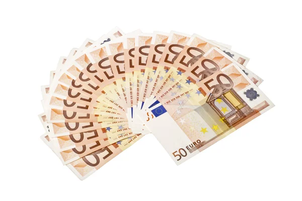 Cincuenta euros de papel moneda sobre fondo blanco —  Fotos de Stock