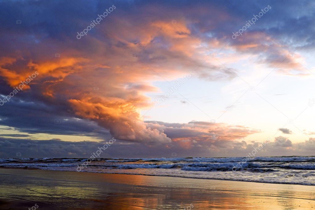 Incredible sunset at the dutch coast in the Netherlands