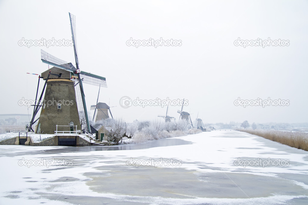 Traditonal windmills in the countryside from the Netherlands