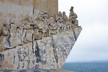 White stone ship shaped Monument to the Discoveries in Lisbon Po clipart