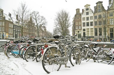 Hollanda'nın amsterdam karlı Bisikletleri
