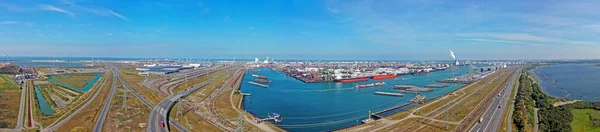 Aerial Panorama Industry Harbor Rotterdam Netherlands — Stock Photo, Image