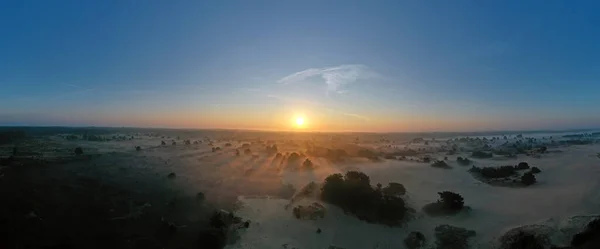 Panorama Aéreo Floresta Drents Friese Woud Holanda Nascer Sol — Fotografia de Stock