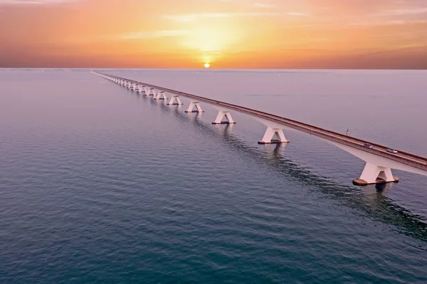 Flygfoto Den Längsta Bron Nederländerna Själlandsbron Spänner Över Östra Schelde — Stockfoto