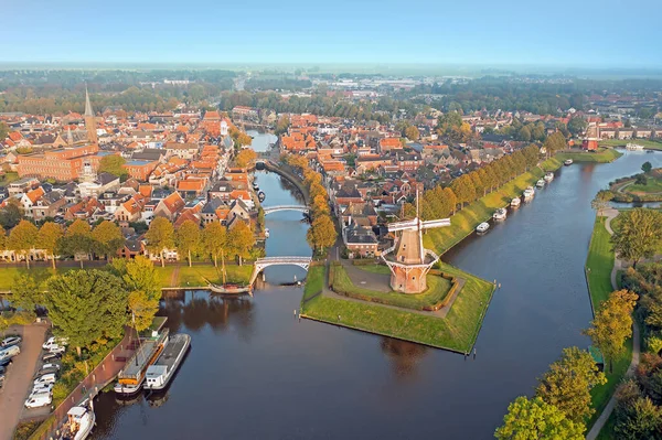Hollanda Friesland Daki Tarihi Şehir Dokkum Dan Havadan — Stok fotoğraf